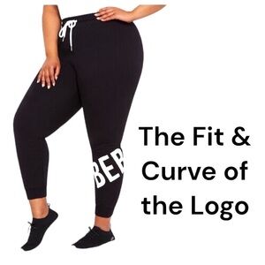 BeBe Sport Black Silver Glitter Logo Band Fleece Jogger Curvy 2X ECU Gothic BA…